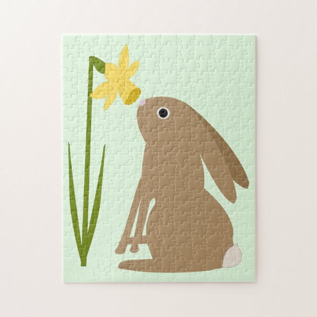 Puzzle Conejo de conejo de pascua y flor de Daffodil (Vertical)