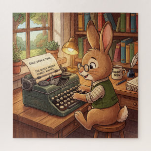 Puzzle Conejo de dibujos animados escribiendo en una máqu
