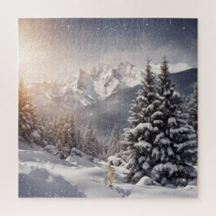 Puzzle Conejo De Invierno En Copos De Nieve