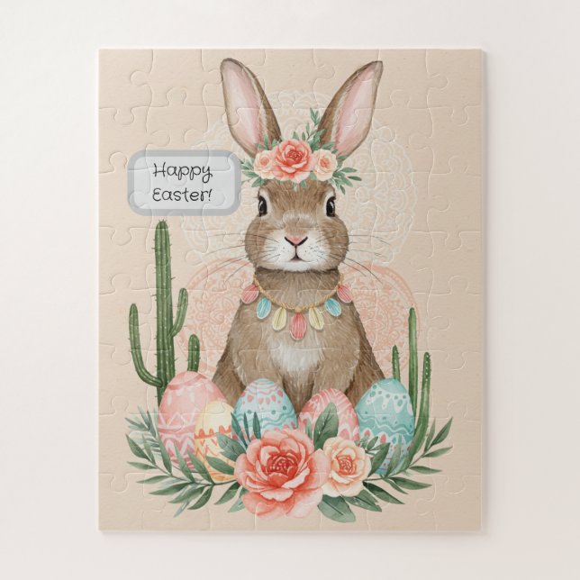 Puzzle Conejo de Pascua Boho Caprichoso Pastel (Vertical)