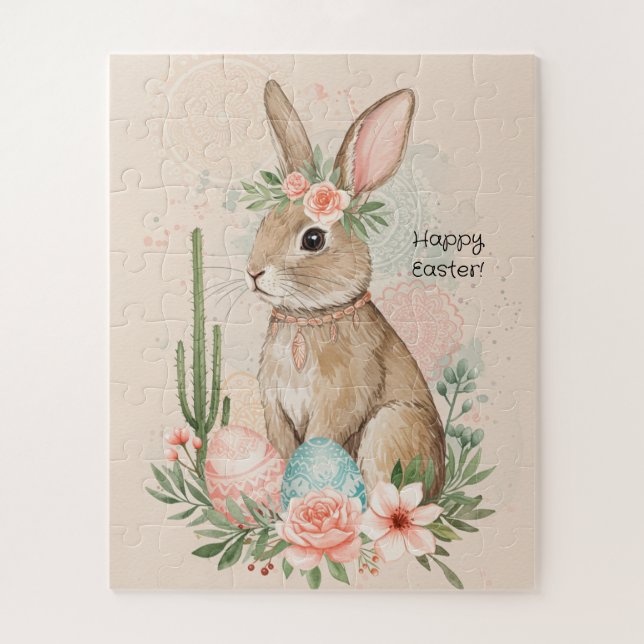 Puzzle Conejo de Pascua Boho Caprichoso Pastel (Vertical)