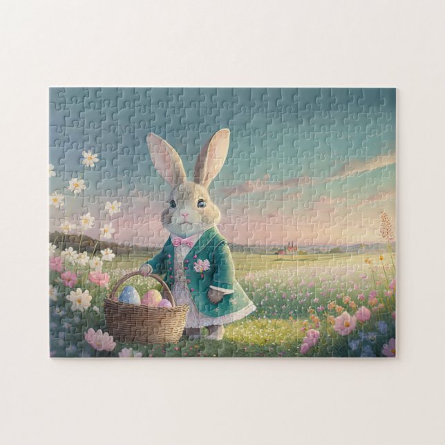 Puzzle Conejo de Pascua con chaqueta azul (Horizontal)