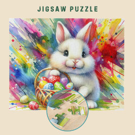 Puzzle Conejo de Pascua con huevos coloridos en la canast
