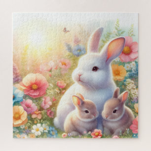 Puzzle Conejo de Pascua de primavera Familia Floral Jardí
