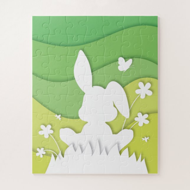 Puzzle Conejo de pascua personalizado sobre hierba (Vertical)