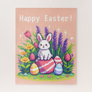 Puzzle Conejo feliz de Pascua de 8 bits de píxel