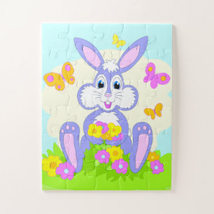 Puzzle Conejo Feliz Mariposas Flores Conejito Morado Lind