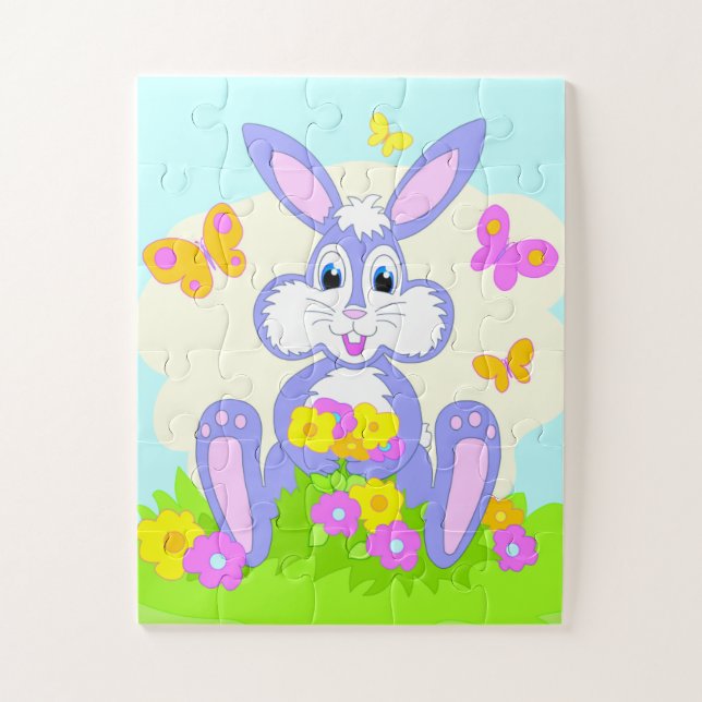 Puzzle Conejo Feliz Mariposas Flores Conejito Morado Lind (Vertical)