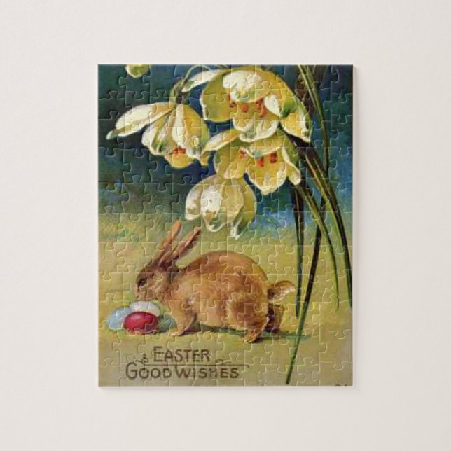 Puzzle Conejo, huevos y gotas de nieve, cosecha de 1910 (Vertical)