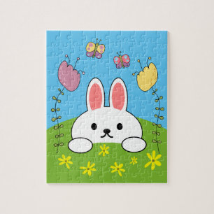 Puzzle Conejo Lindo Flores Y Mariposas