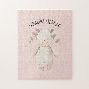 Puzzle Conejo rosa de Belleza Moderna Pastel con nombre