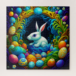 Puzzle Conejo surrealista de Pascua con huevos