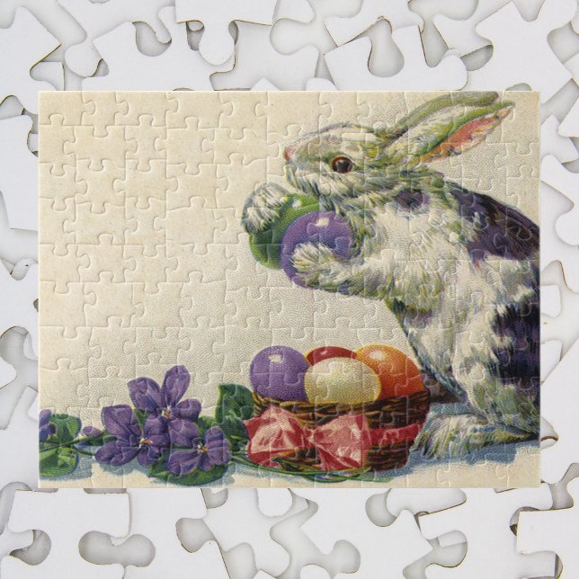 Puzzle Conejo victoriano de Pascua, flores y huevos (Subido por el creador)