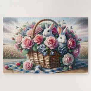 Puzzle Conejos Anidados Entre Rosas de Cabaña