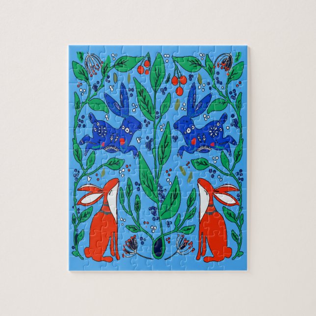 Puzzle Conejos de arte popular (Vertical)
