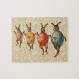 Puzzle Conejos de Pascua antiguos bailando con disfraces 