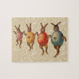 Puzzle Conejos de Pascua antiguos bailando con disfraces 