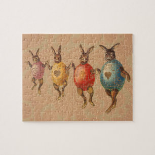 Puzzle Conejos de Pascua Antiguos Bailando con Disfraces 