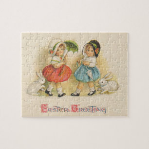 Puzzle Conejos de Pascua vintage niños sombreros Antiguo