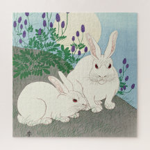 Conejos en plena luna por Ohara Koson,