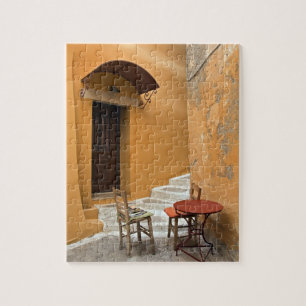 Puzzle Configuración de mesa en la acera, Chania, Creta,
