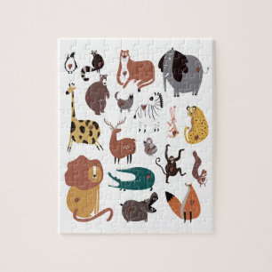 Puzzle Conjunto de dibujos animados de animales salvajes