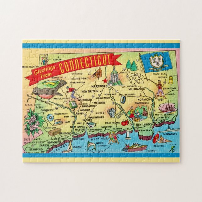 Puzzle Connecticut Postcard Map 11x14 (Horizontal)