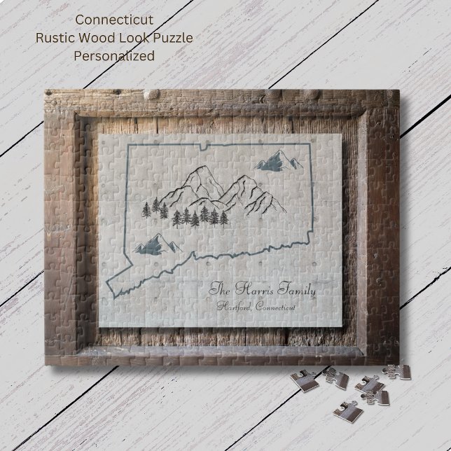 Puzzle Connecticut Rustic Wood (Connecticut Rustic Wood Puzzle. The "wood look" makes this puzzle so unique. Personalize it!)