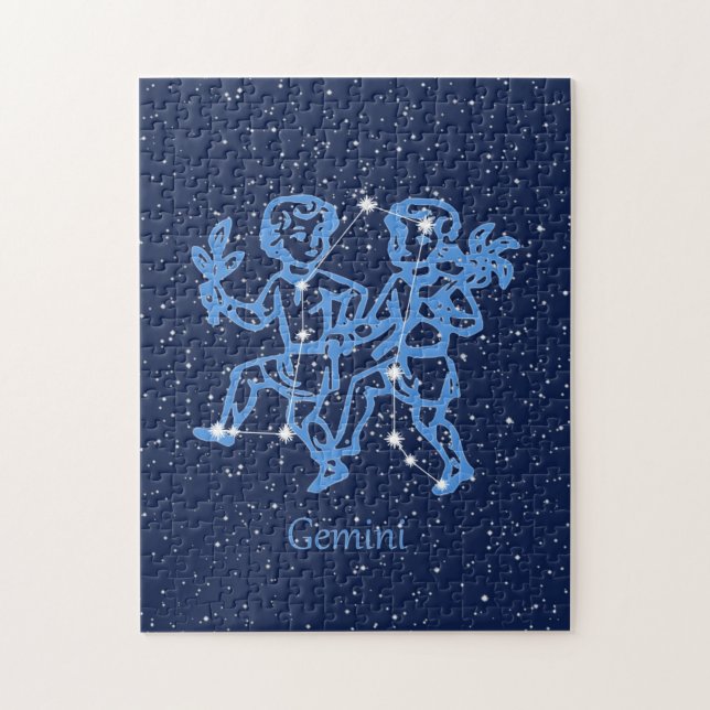 Puzzle Constelación de Gemini y Rótulo Zodiaco con estrel (Vertical)