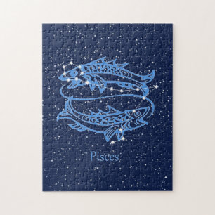 Puzzle Constelación Pisces y Rótulo Zodiaco con Estrellas