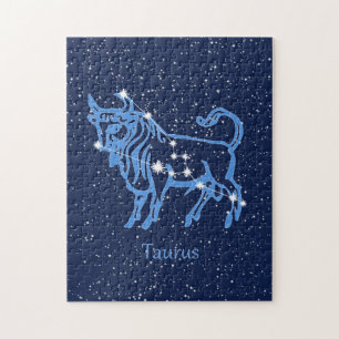 Puzzle Constelación Taurus y Rótulo Zodiaco con estrell