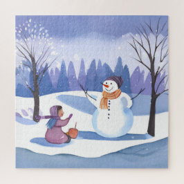 Puzzle Construyamos un muñeco de nieve | Pintura de invie