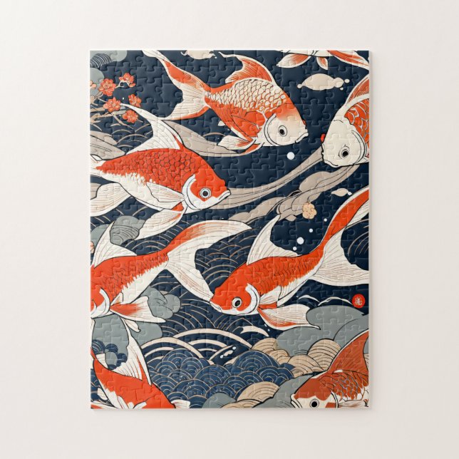 Puzzle Contemporary ukiyoe, goldfish (Vertical)