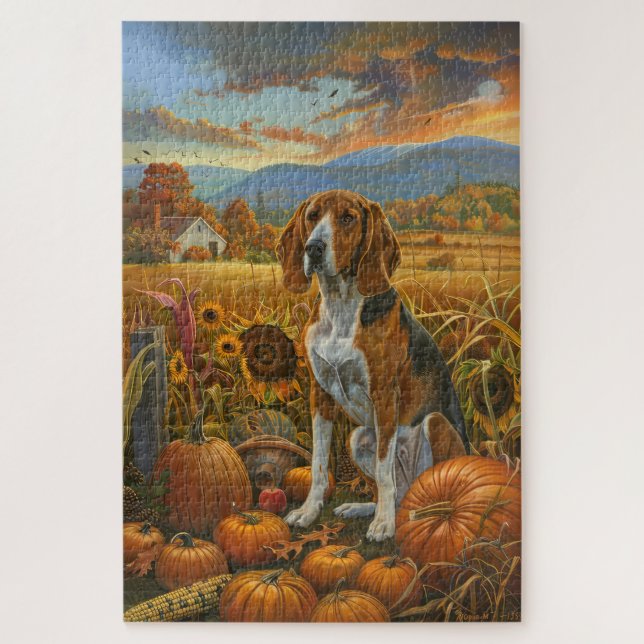 Puzzle Coonhound Walker Treeing Día de Acción de Gracias  (Vertical)
