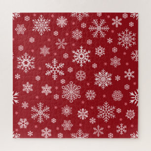 Puzzle Copos de nieve, decoración roja, motivos Navidades