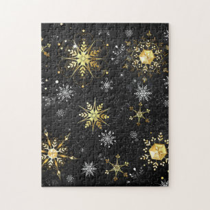 Puzzle Copos de nieve dorados de Navidad sobre fondo negr