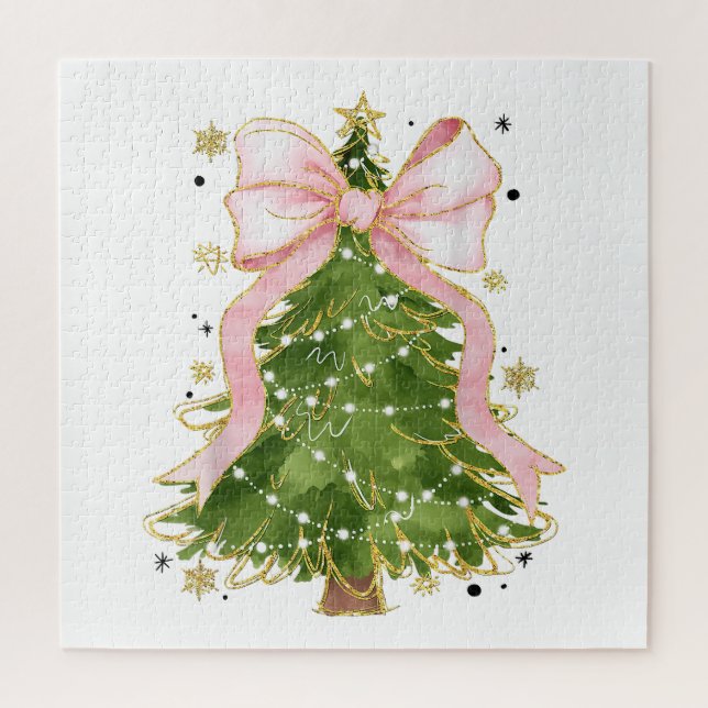 Puzzle Coquette Bow Christmas Tree Holiday Outfit W (Vertical)