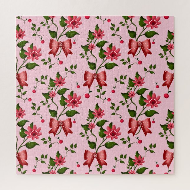 Puzzle  Coquette  floral Bow Pattern Wallpaper (Vertical)