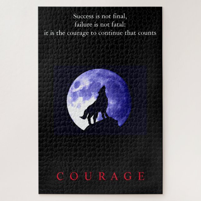 Puzzle Coraje motivacional de Wolf Blue Night (Vertical)