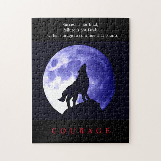 Puzzle Coraje motivacional de Wolf Blue Night (Vertical)