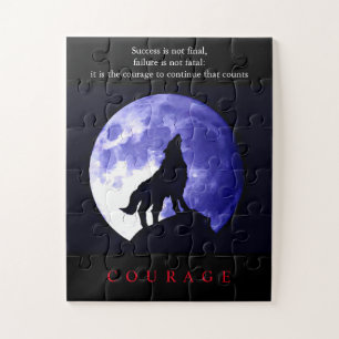 Puzzle Coraje motivacional de Wolf Blue Night