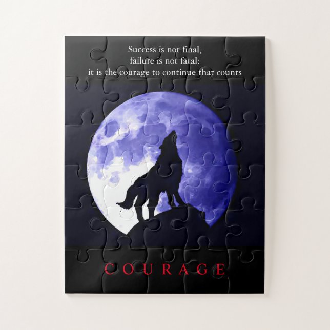 Puzzle Coraje motivacional de Wolf Blue Night (Vertical)