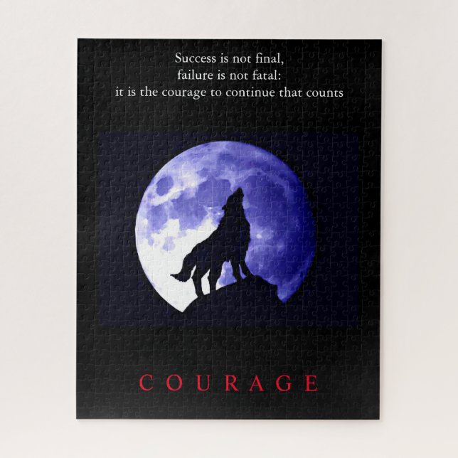 Puzzle Coraje motivacional de Wolf Blue Night (Vertical)