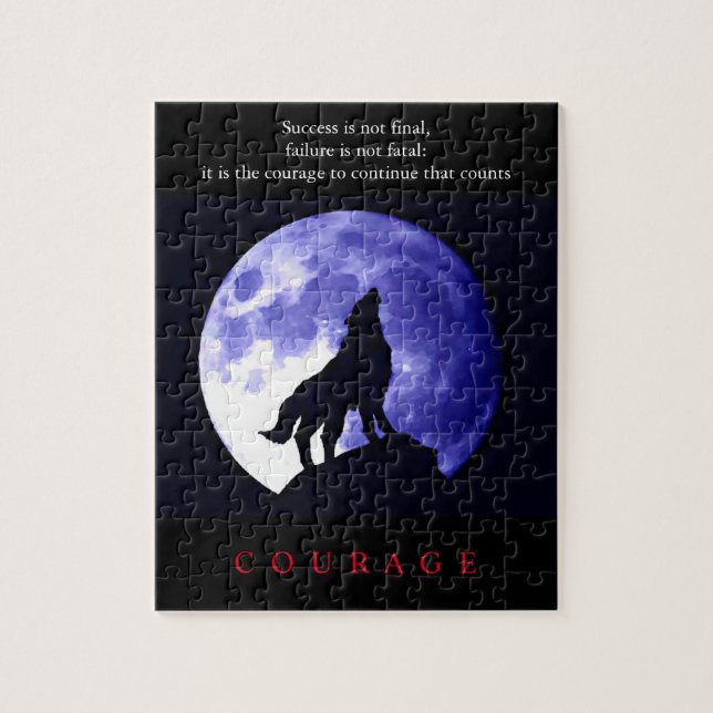 Puzzle Coraje motivacional de Wolf Blue Night (Vertical)