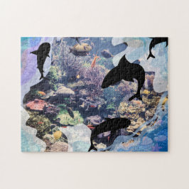 Puzzle Corales de vida subacuáticos, conchas, siluetas de