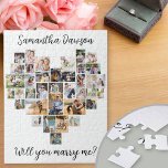 Puzzle Corazón 36 Collage de fotos Te Casarás conmigo<br><div class="desc">Visera de collage de fotos en forma de corazón con 36 de tus fotos favoritas. El nombre de tu pareja y "¿Te casarás con mí?" están escritos a mano y la plantilla de fotos está configurada para mostrar automáticamente tus fotos en forma de corazón. El collage utiliza fotos verticales, cuadradas...</div>