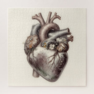 Puzzle Corazón Anatómico Floral Vintage Botánico Médico