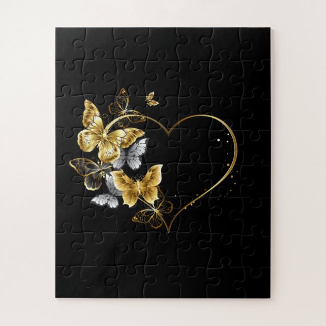 Puzzle Corazón con mariposas doradas (Vertical)
