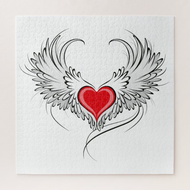 Puzzle Corazón de Ángel Rojo con alas (Vertical)