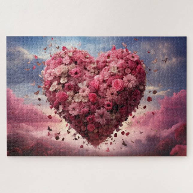 Puzzle Corazón de flores y mariposa (Horizontal)